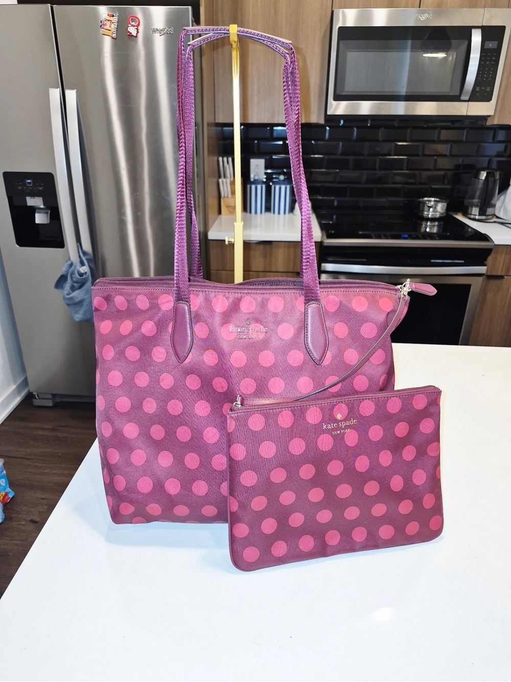 kate spade Pink Polka Dot Tote with Matching Pouch